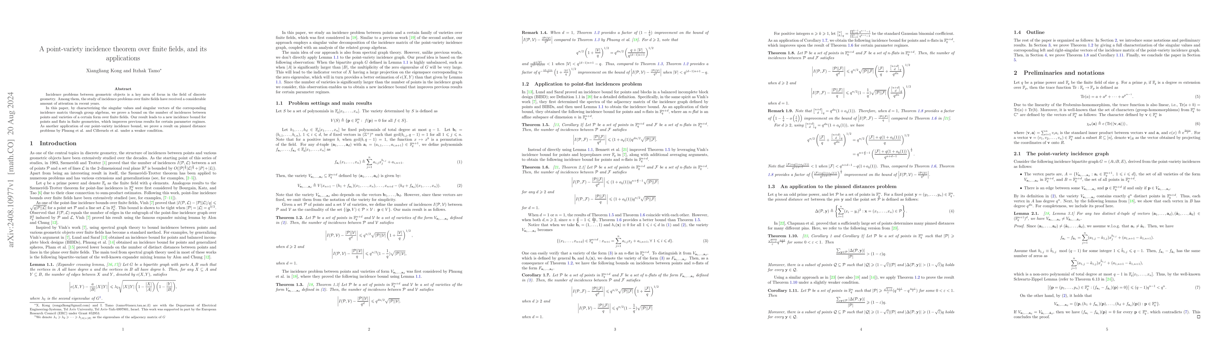 Thumbnail for A point-variety incidence theorem over finite fields, and its
  applications