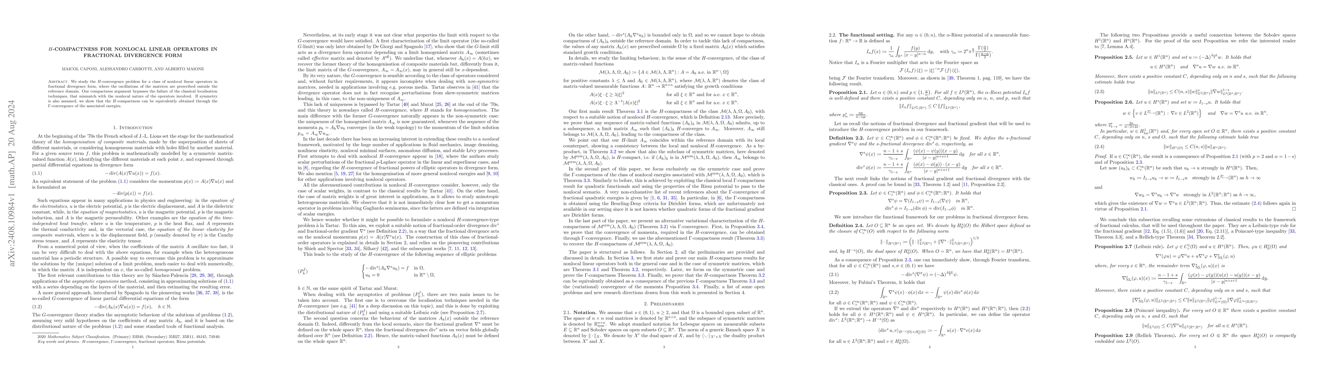 Thumbnail for $H$-compactness for nonlocal linear operators in fractional divergence
  form