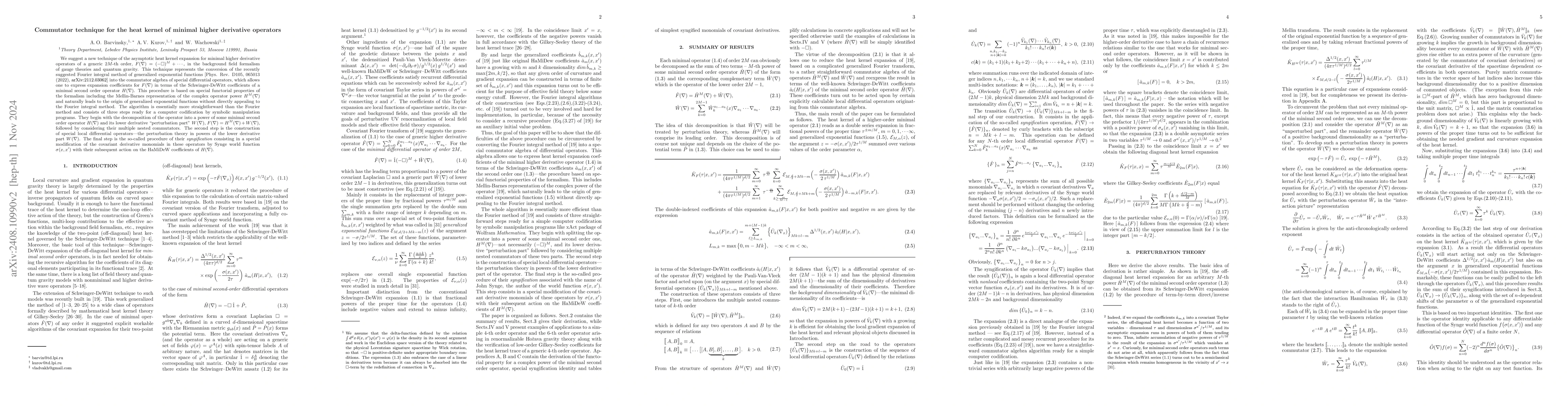Thumbnail for Commutator technique for the heat kernel of minimal higher derivative
  operators