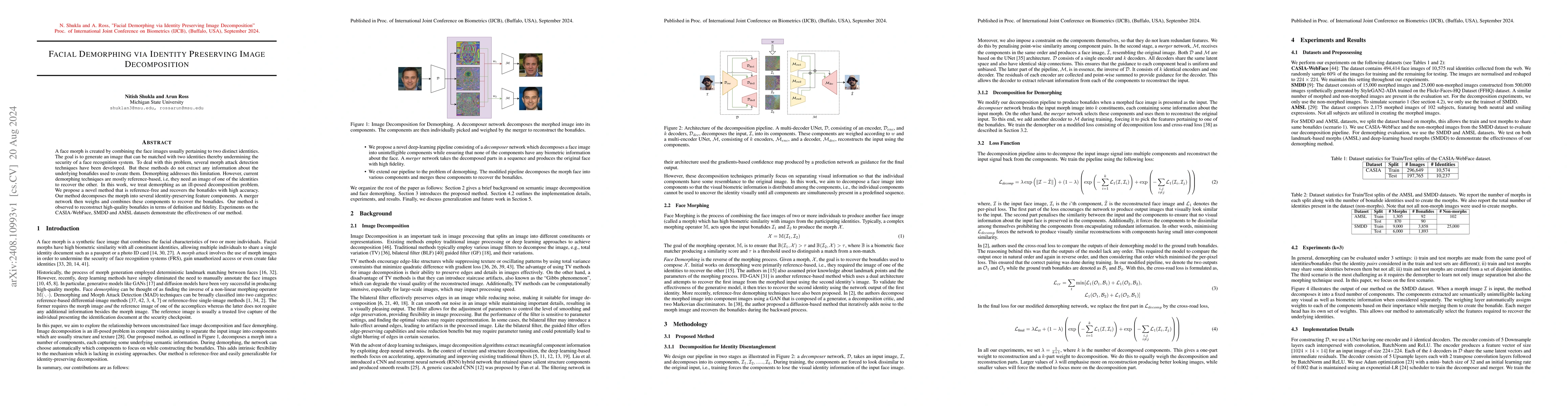 Thumbnail for Facial Demorphing via Identity Preserving Image Decomposition