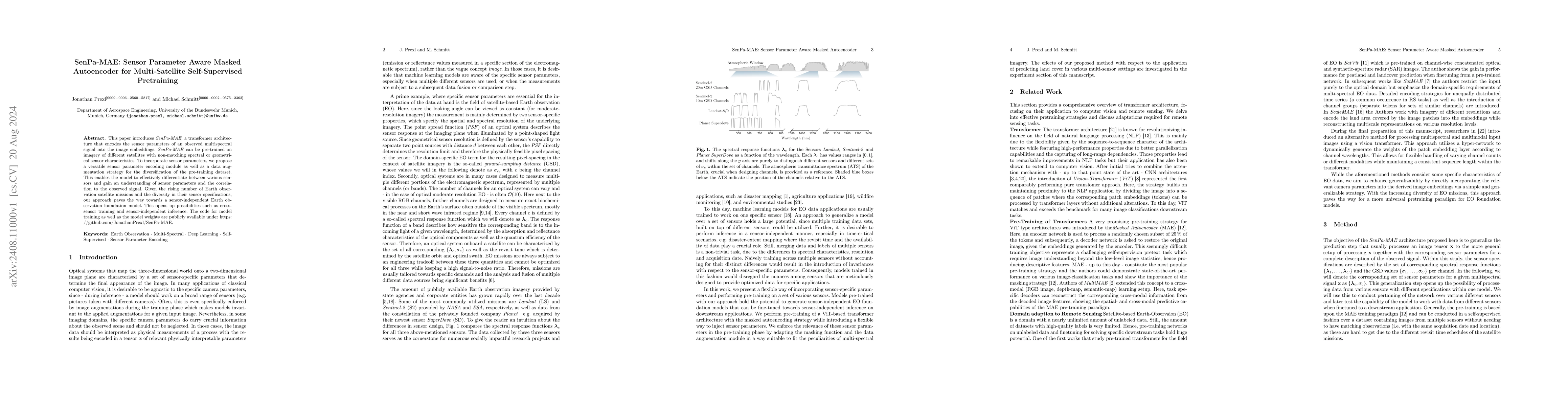 Thumbnail for SenPa-MAE: Sensor Parameter Aware Masked Autoencoder for Multi-Satellite
  Self-Supervised Pretraining