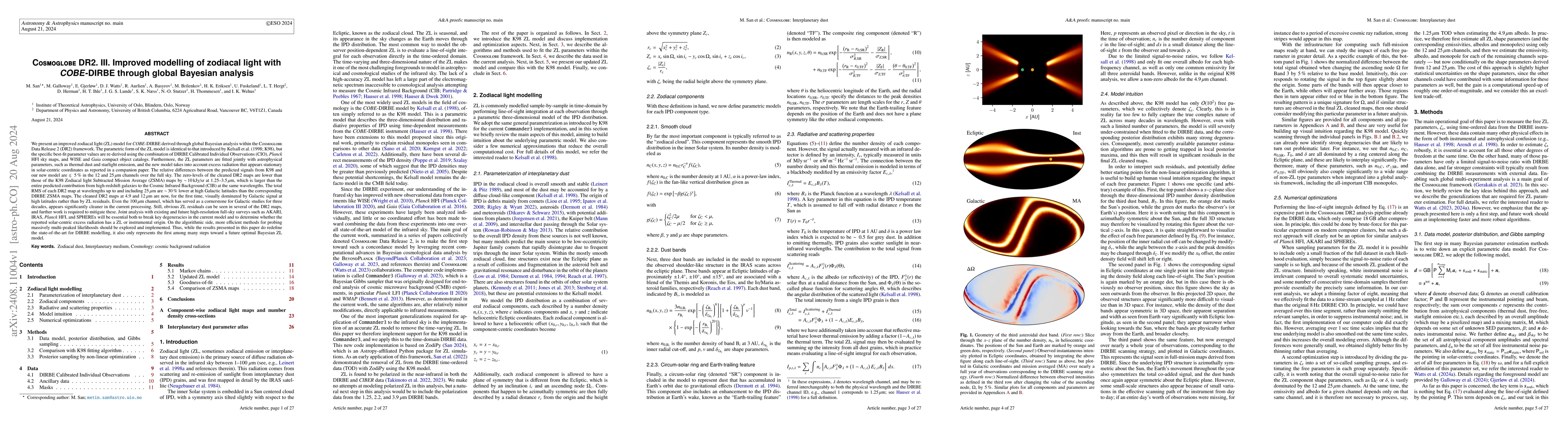 Thumbnail for Cosmoglobe DR2. III. Improved modelling of zodiacal light with
  COBE-DIRBE through global Bayesian analysis
