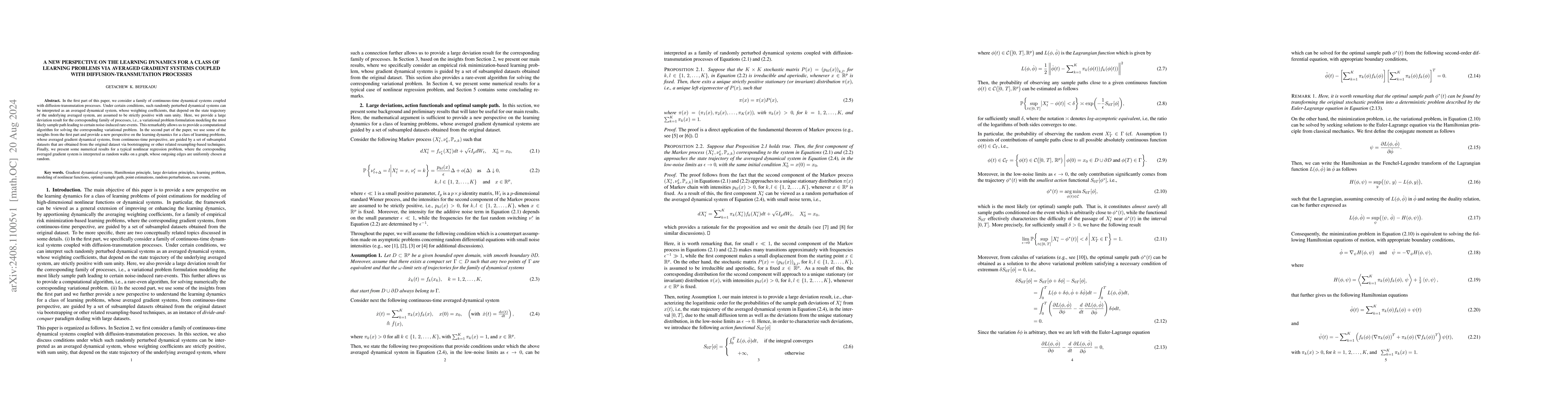 Thumbnail for A new perspective on the learning dynamics for a class of learning
  problems via averaged gradient systems coupled with diffusion-transmutation
  processes