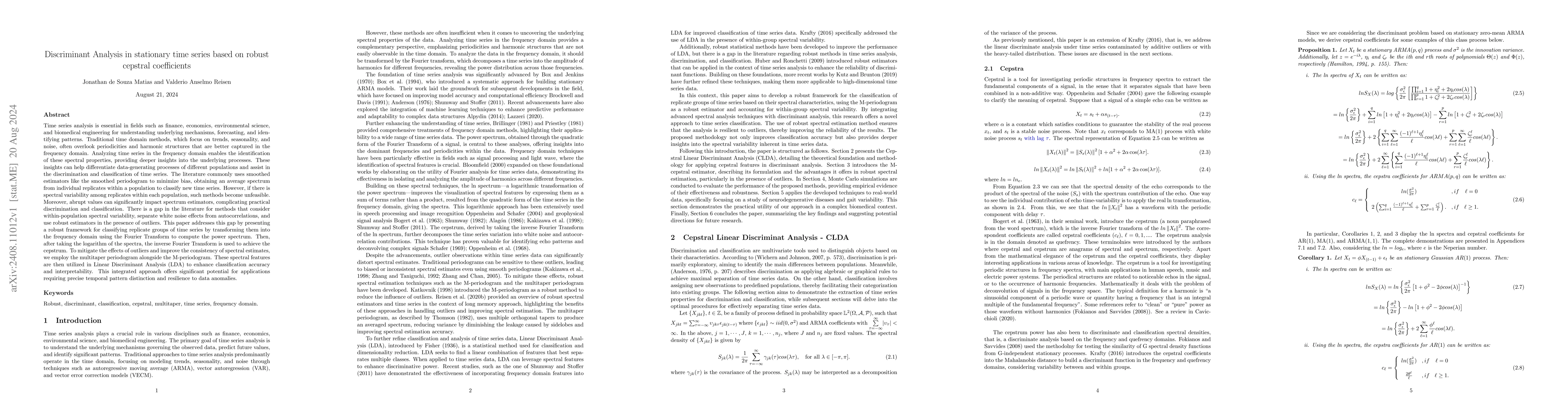 Thumbnail for Discriminant Analysis in stationary time series based on robust cepstral
  coefficients