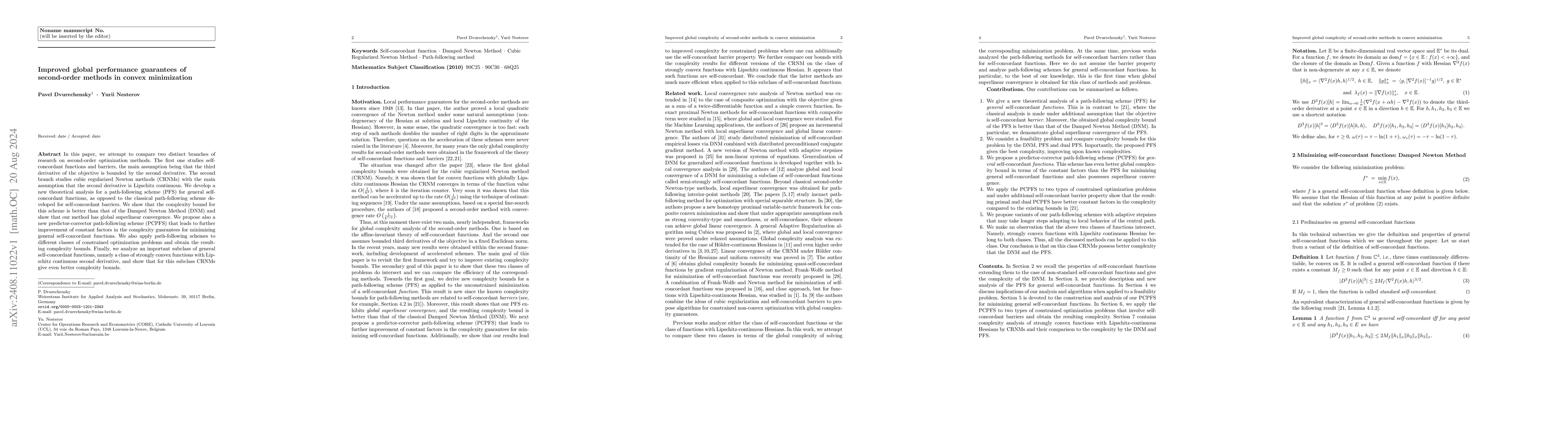 Thumbnail for Improved global performance guarantees of second-order methods in convex
  minimization