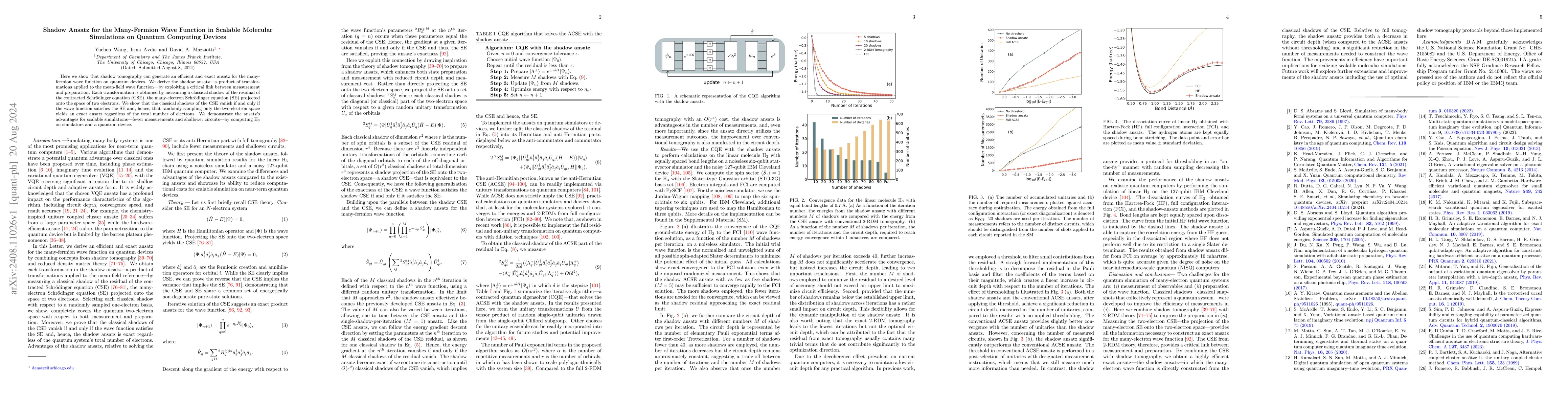 Thumbnail for Shadow Ansatz for the Many-Fermion Wave Function in Scalable Molecular
  Simulations on Quantum Computing Devices
