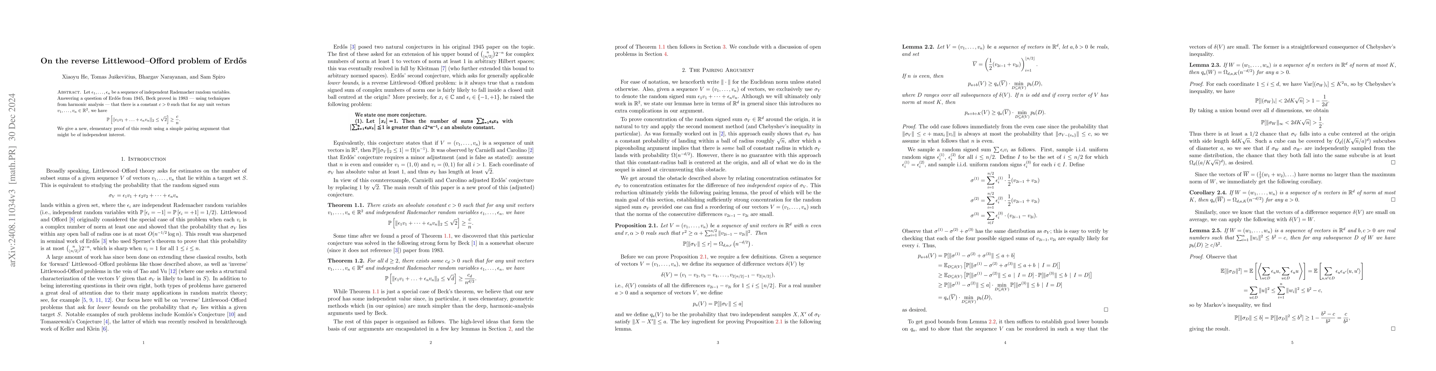 Thumbnail for The Reverse Littlewood--Offord problem of ErdĹ‘s