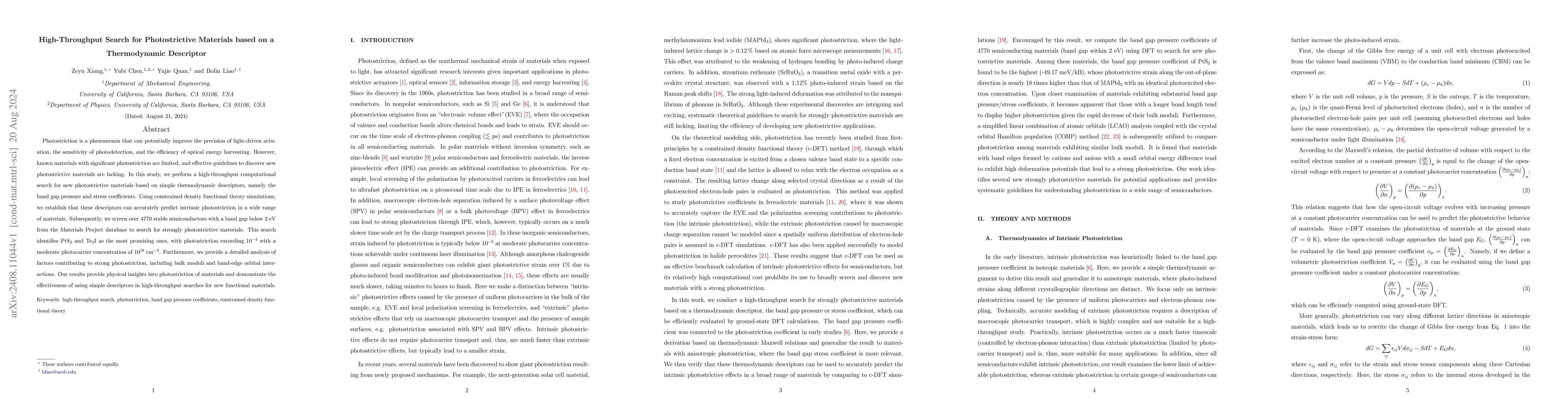 Thumbnail for High-Throughput Search for Photostrictive Materials based on a
  Thermodynamic Descriptor