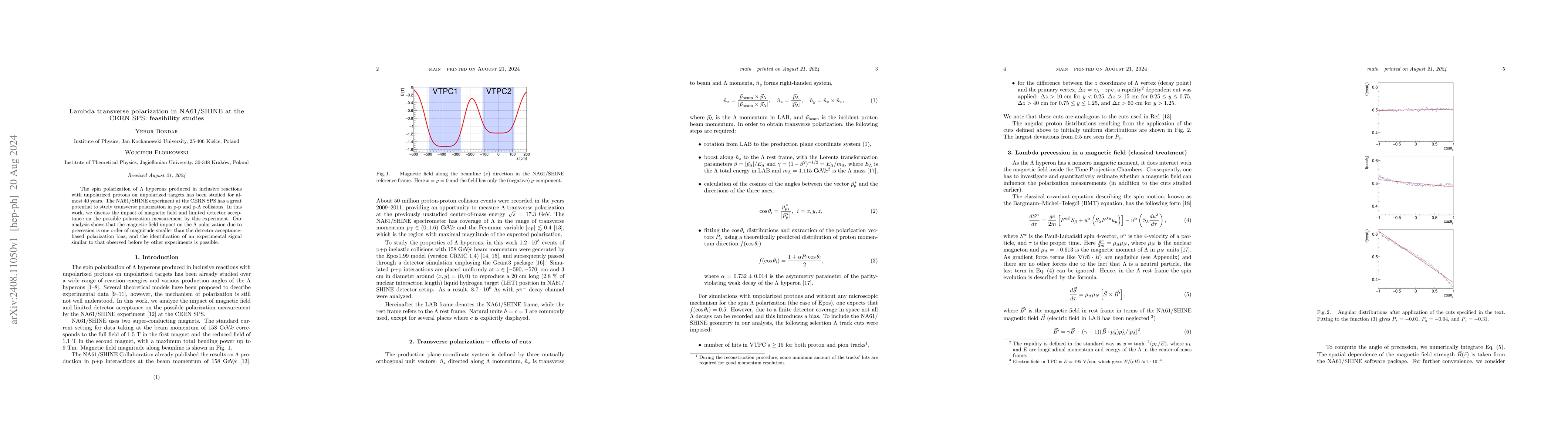 Thumbnail for Lambda transverse polarization in NA61\SHINE at the CERN SPS:
  feasibility studies