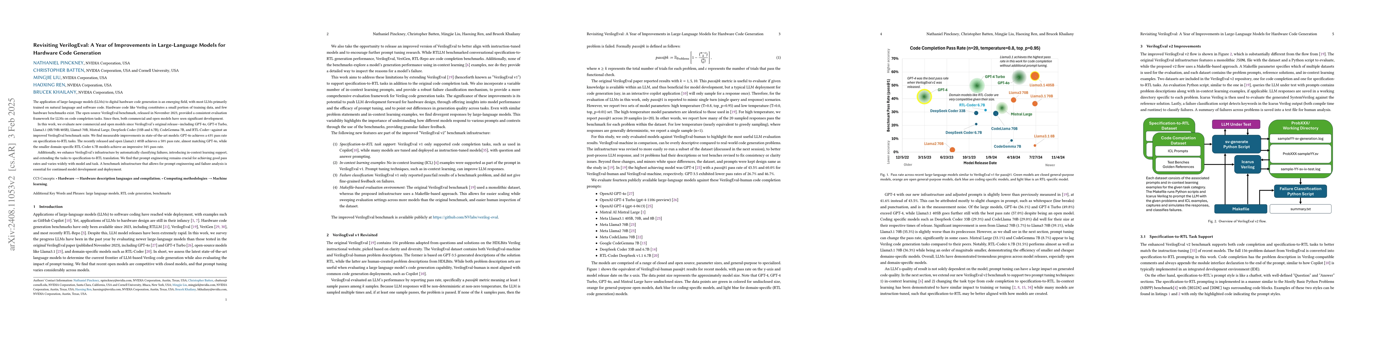 Thumbnail for Revisiting VerilogEval: Newer LLMs, In-Context Learning, and
  Specification-to-RTL Tasks