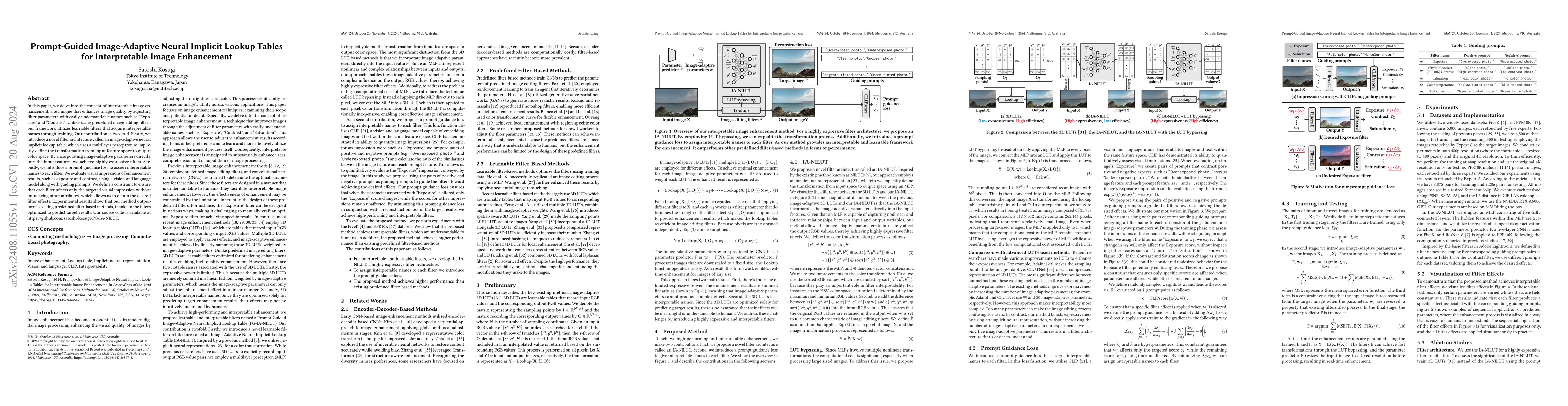 Thumbnail for Prompt-Guided Image-Adaptive Neural Implicit Lookup Tables for
  Interpretable Image Enhancement