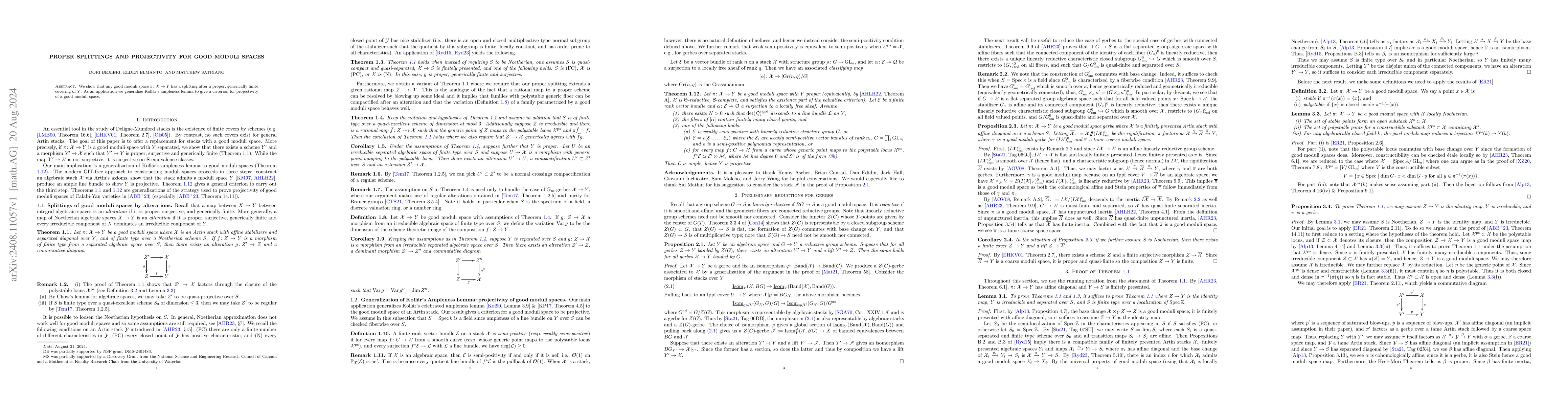 Thumbnail for Proper splittings and projectivity for good moduli spaces