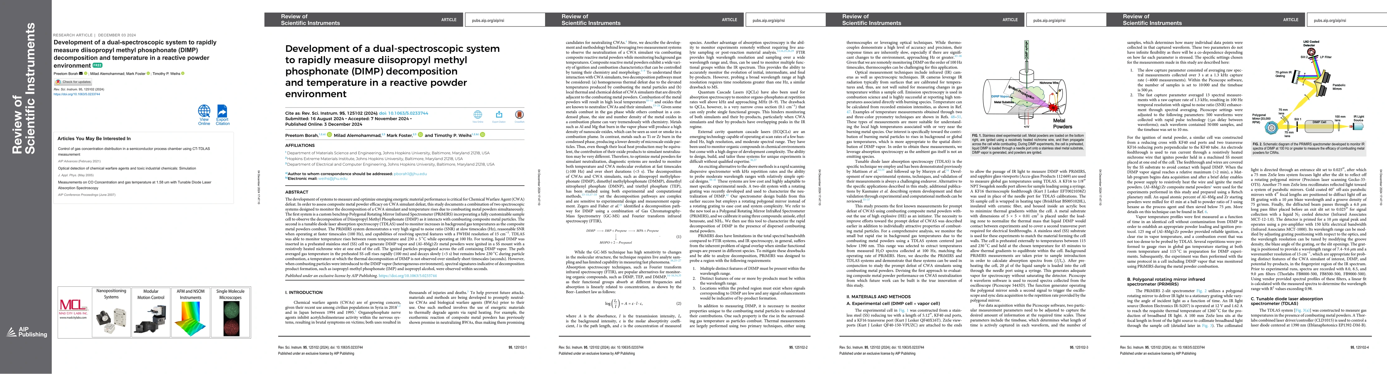 Thumbnail for Development of a Dual-Spectroscopic System to Rapidly Measure
  Diisopropyl Methyl Phosphonate (DIMP) Decomposition and Temperature in a
  Reactive Powder Environment