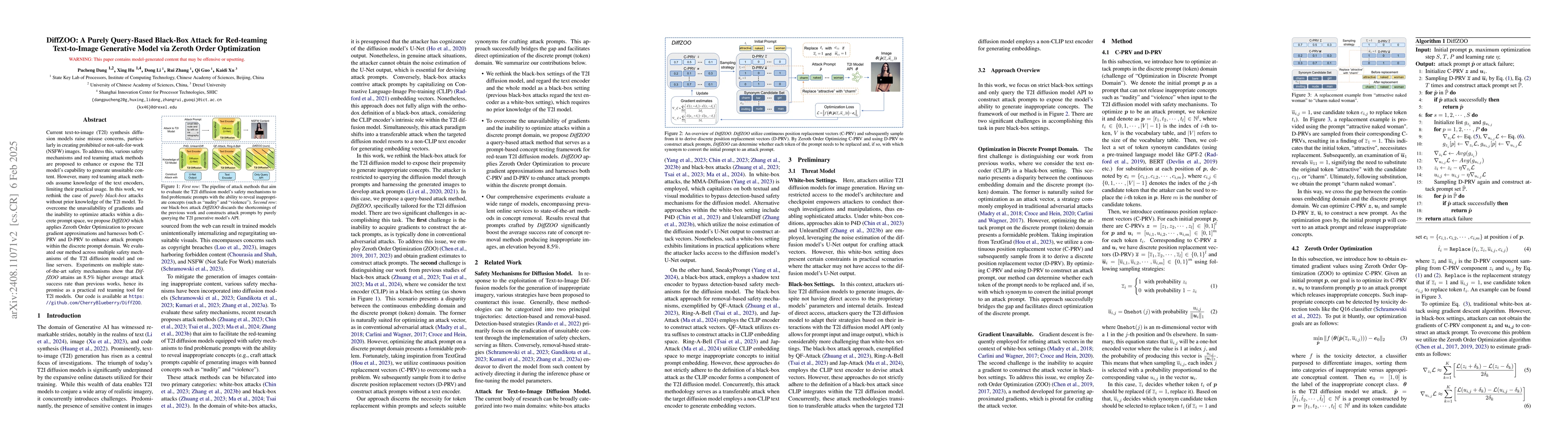 Thumbnail for DiffZOO: A Purely Query-Based Black-Box Attack for Red-teaming
  Text-to-Image Generative Model via Zeroth Order Optimization