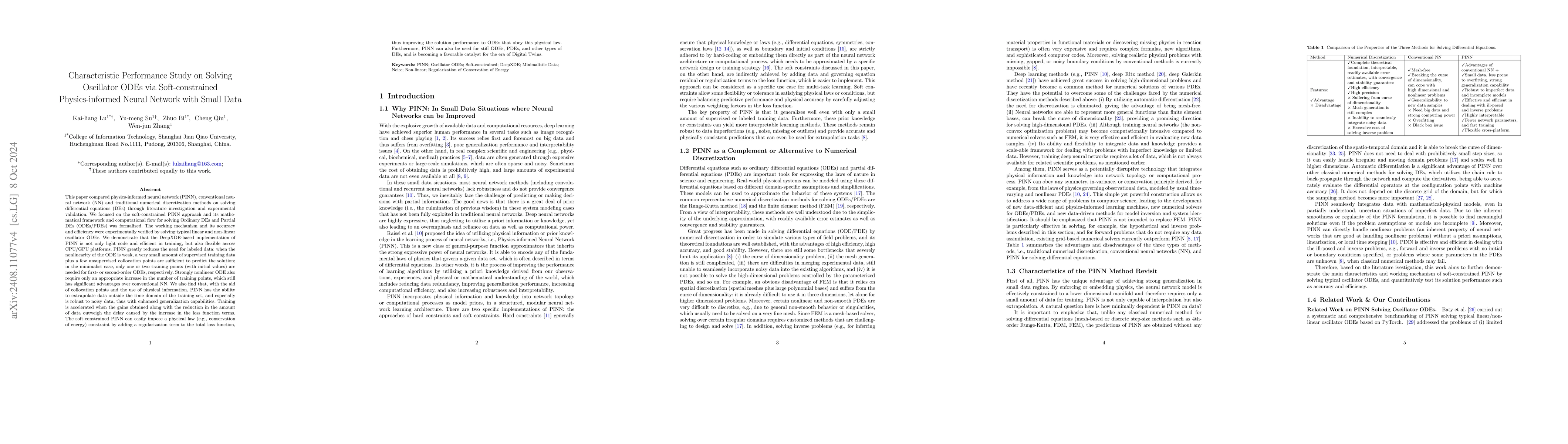 Thumbnail for Solving Oscillator ODEs via Soft-constrained Physics-informed Neural
  Network with Small Data