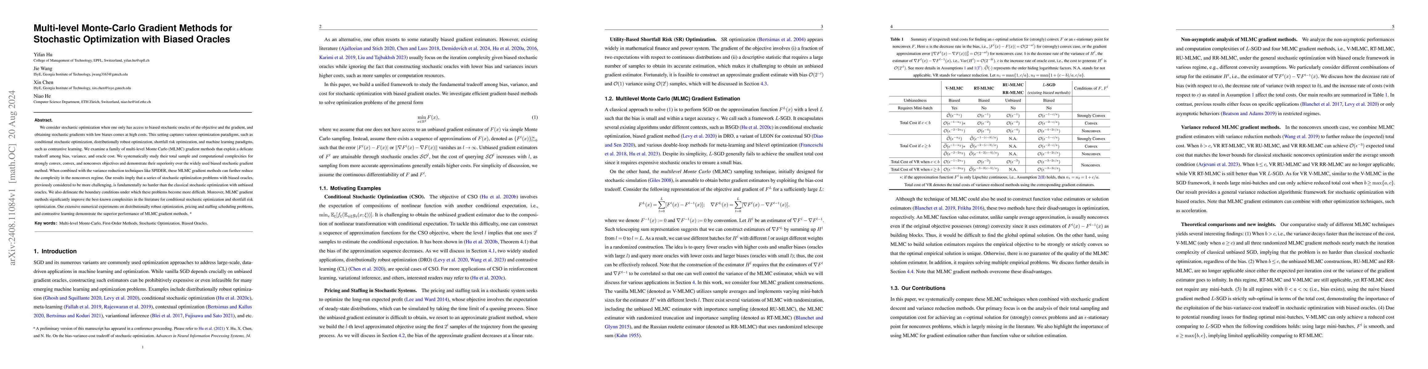 Thumbnail for Multi-level Monte-Carlo Gradient Methods for Stochastic Optimization
  with Biased Oracles