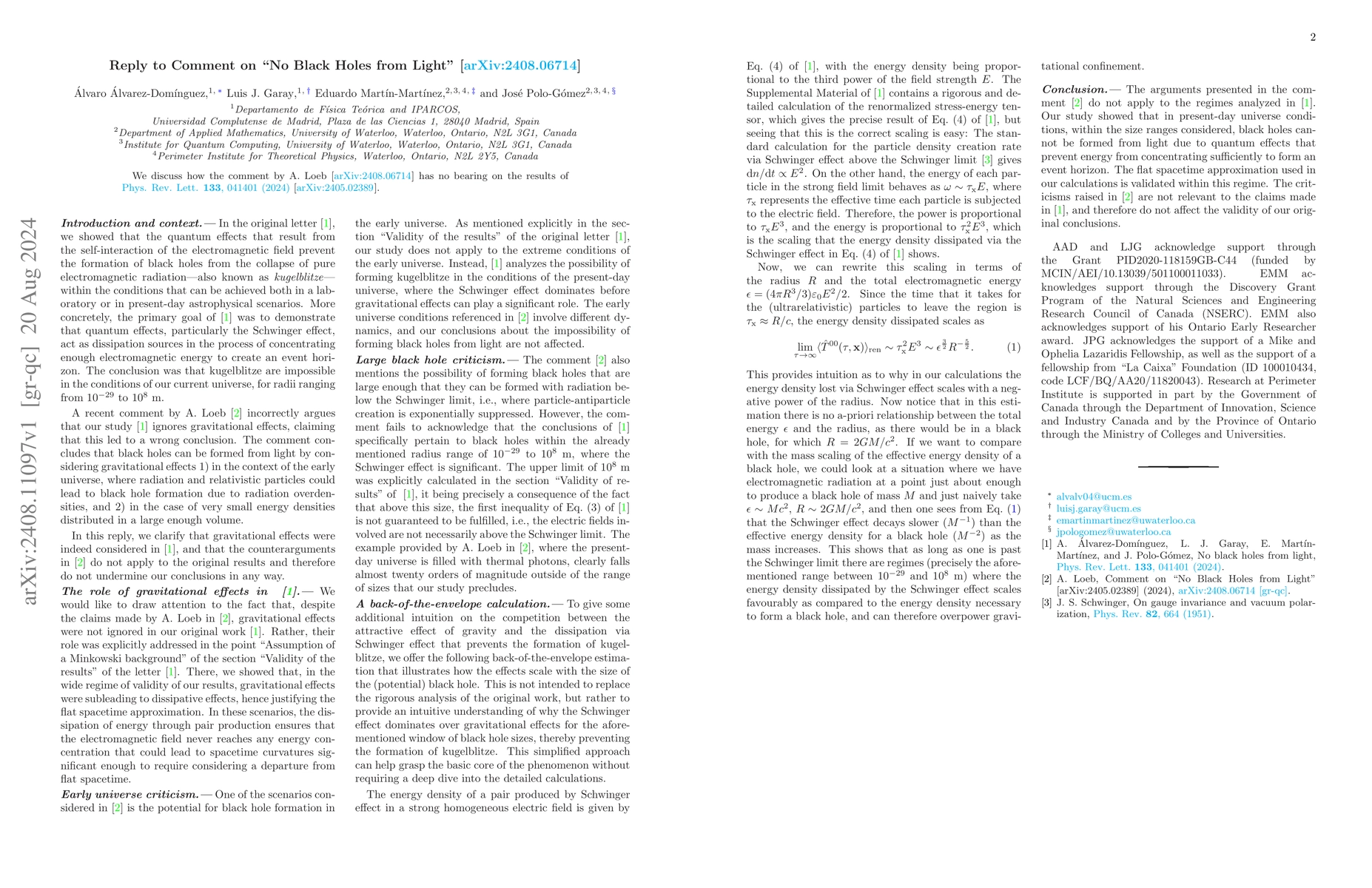 Thumbnail for Reply to Comment on "No Black Holes from Light" [arXiv:2408.06714]