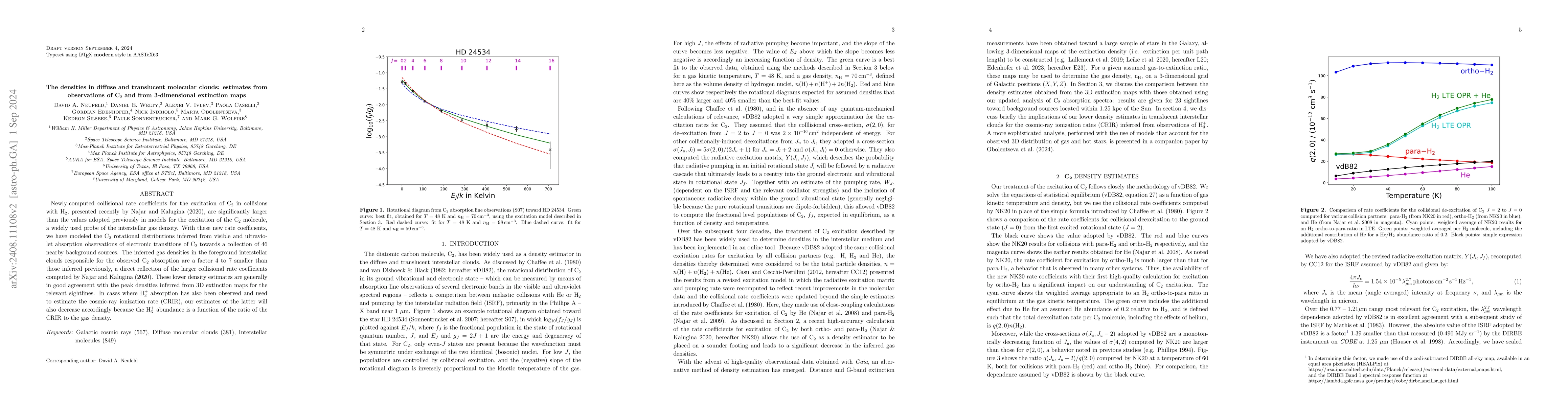 Thumbnail for The densities in diffuse and translucent molecular clouds: estimates
  from observations of C$_2$ and from 3-dimensional extinction maps