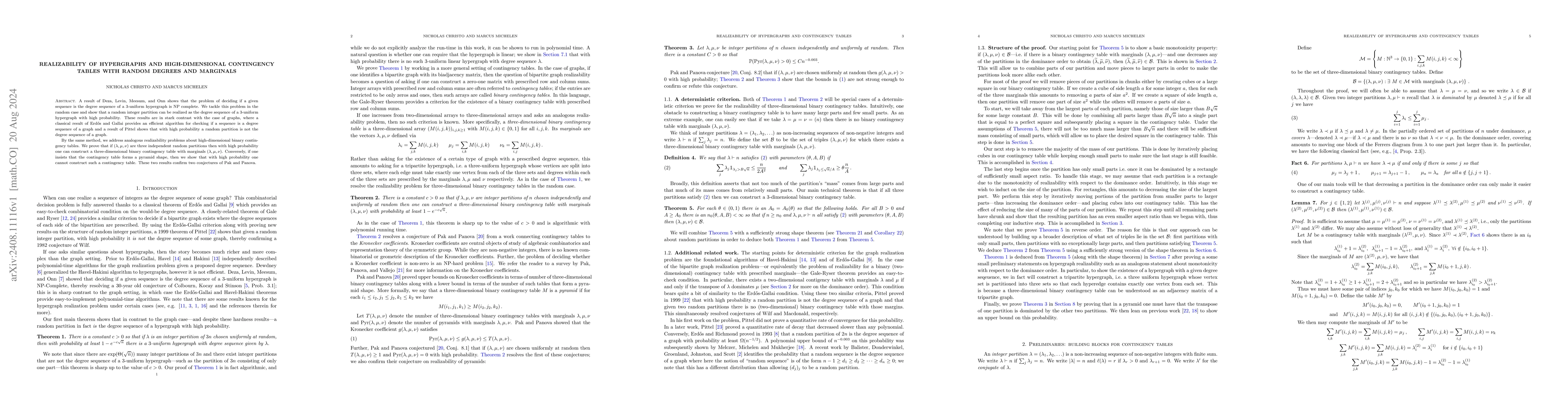 Thumbnail for Realizability of hypergraphs and high-dimensional contingency tables
  with random degrees and marginals