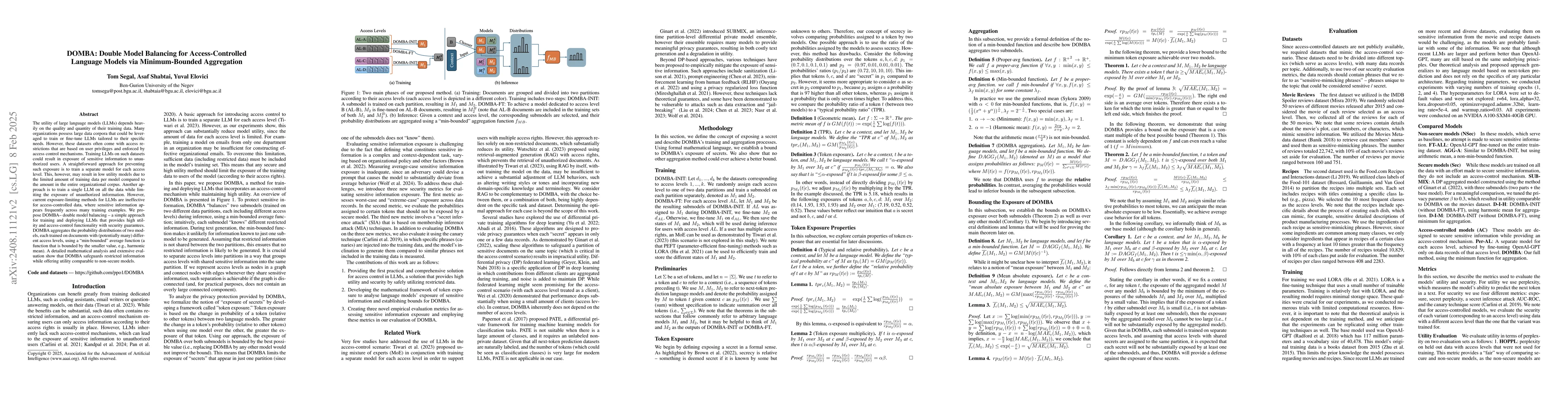 Thumbnail for DOMBA: Double Model Balancing for Access-Controlled Language Models via
  Minimum-Bounded Aggregation