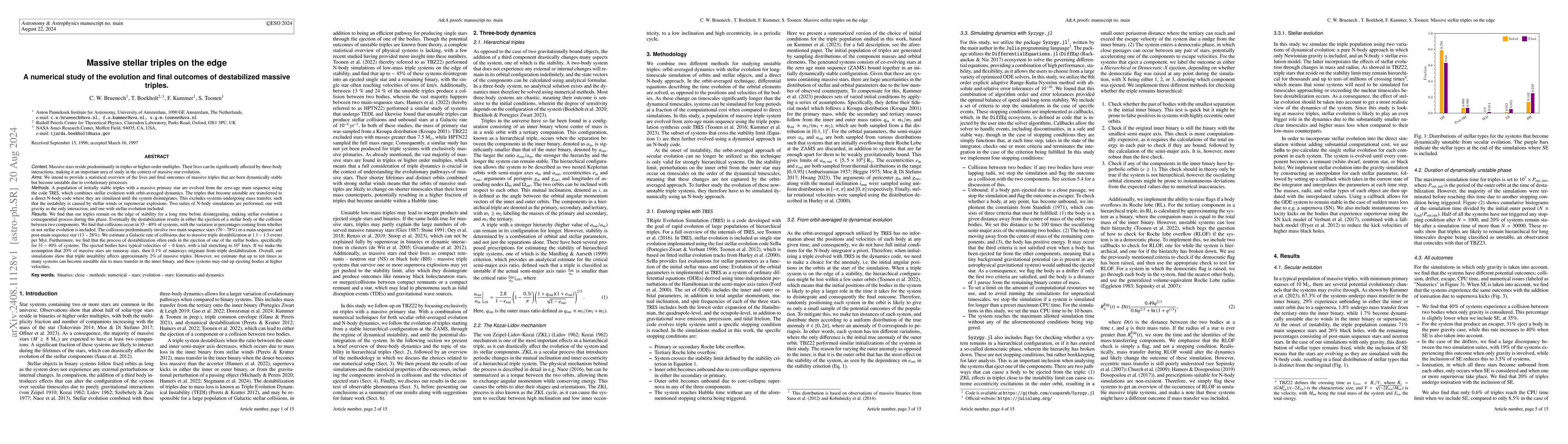 Thumbnail for Massive stellar triples on the edge: A numerical study of the evolution
  and final outcomes of destabilized massive triples