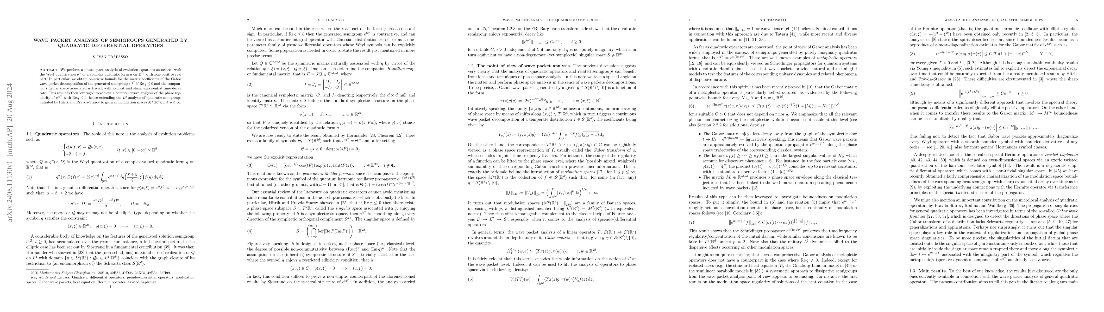 Thumbnail for Wave packet analysis of semigroups generated by quadratic differential
  operators