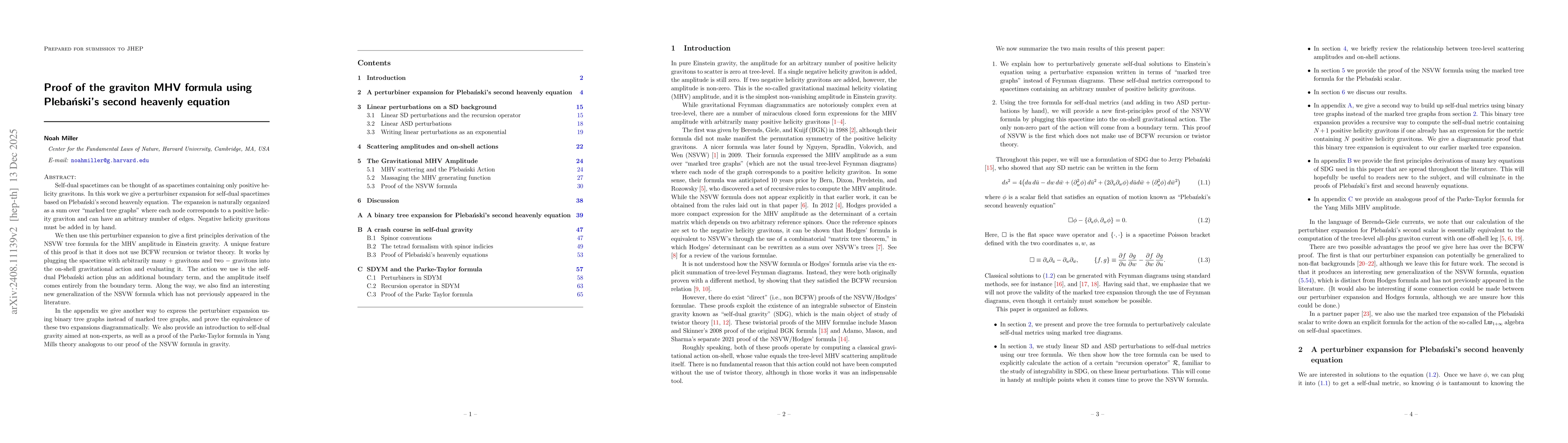 Thumbnail for Proof of the graviton MHV formula using Plebański's second heavenly equation