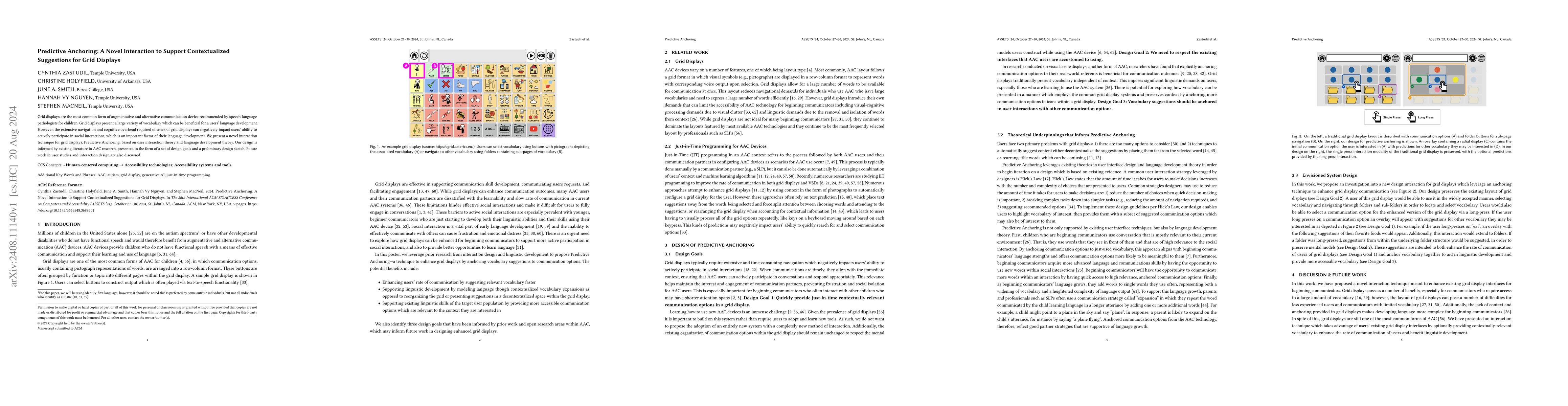Thumbnail for Predictive Anchoring: A Novel Interaction to Support Contextualized
  Suggestions for Grid Displays