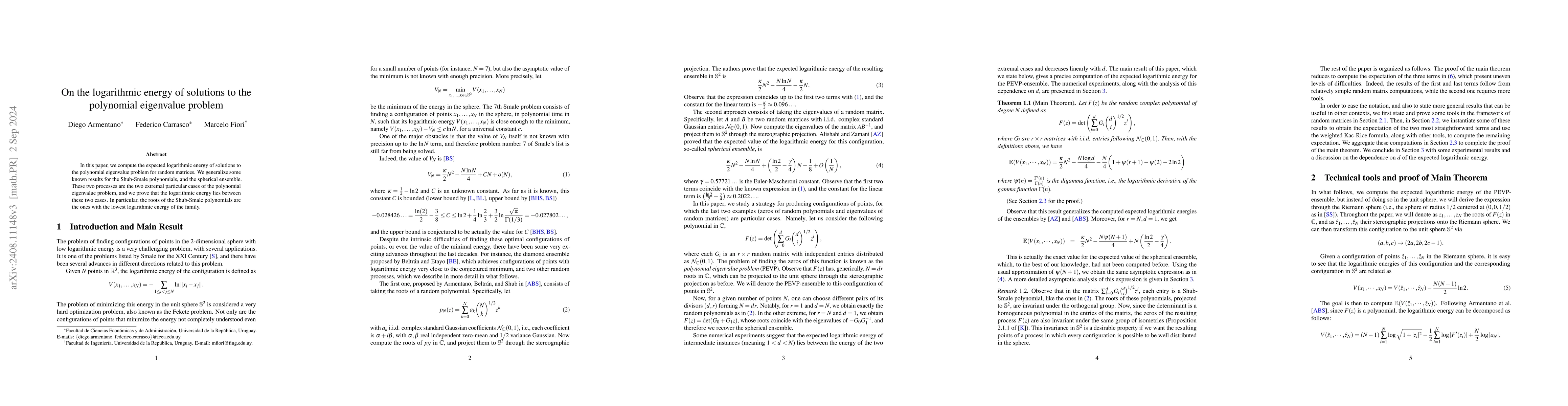 Thumbnail for On the logarithmic energy of solutions to the polynomial eigenvalue
  problem