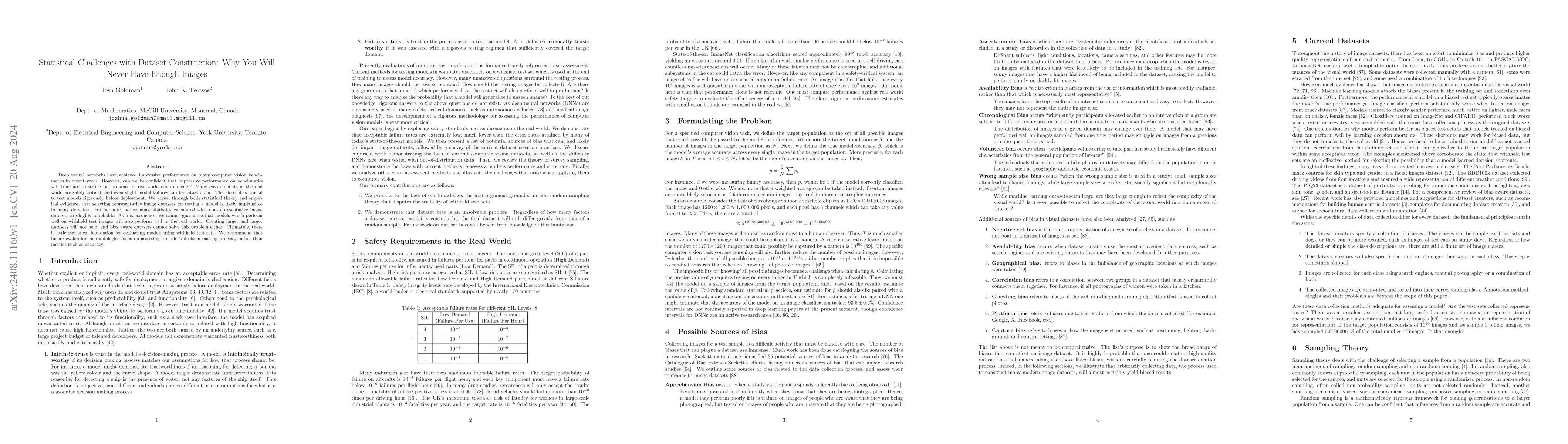 Thumbnail for Statistical Challenges with Dataset Construction: Why You Will Never
  Have Enough Images