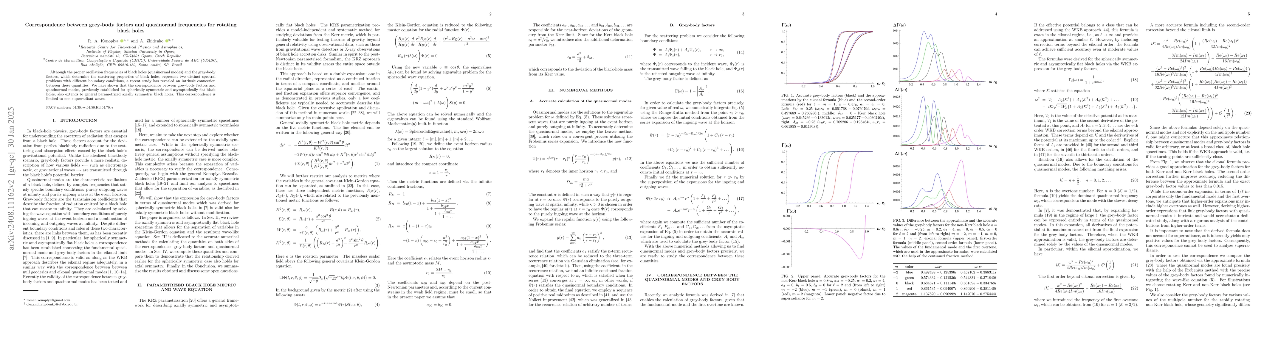 Thumbnail for Correspondence between grey-body factors and quasinormal frequencies for
  rotating black holes