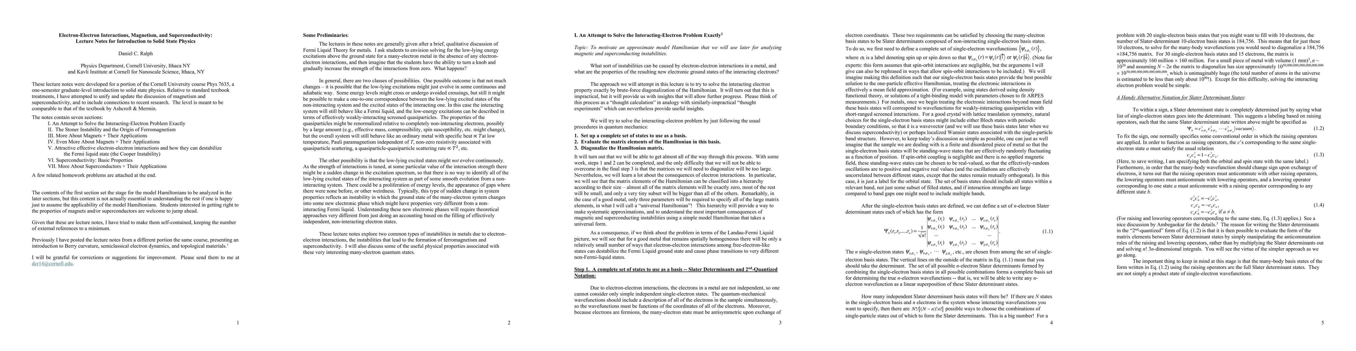 Thumbnail for Electron-Electron Interactions, Magnetism, and Superconductivity:
  Lecture Notes for Introduction to Solid State Physics