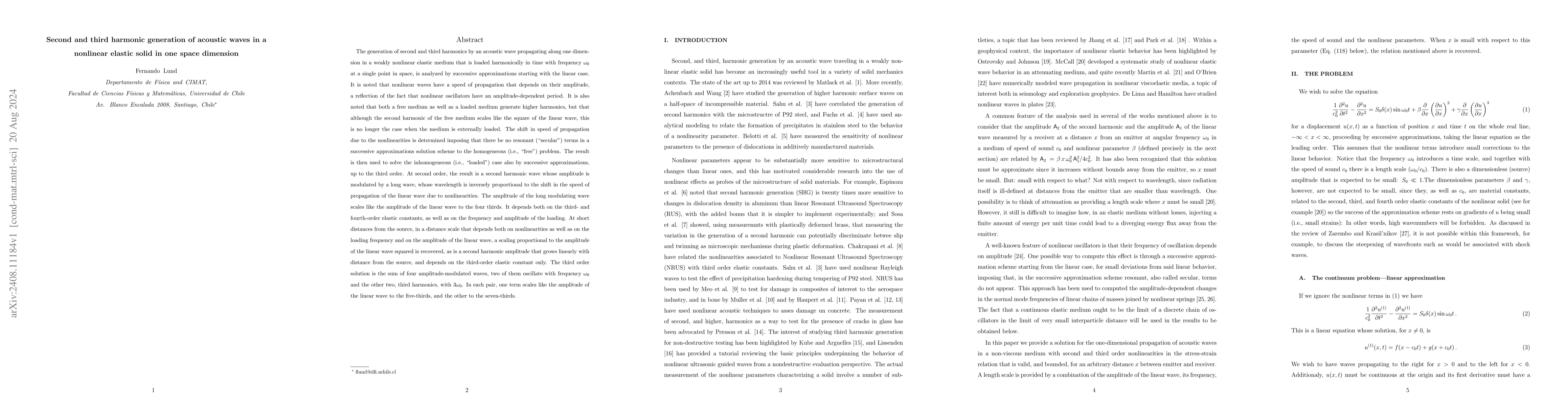 Thumbnail for Second and third harmonic generation of acoustic waves in a nonlinear
  elastic solid in one space dimension