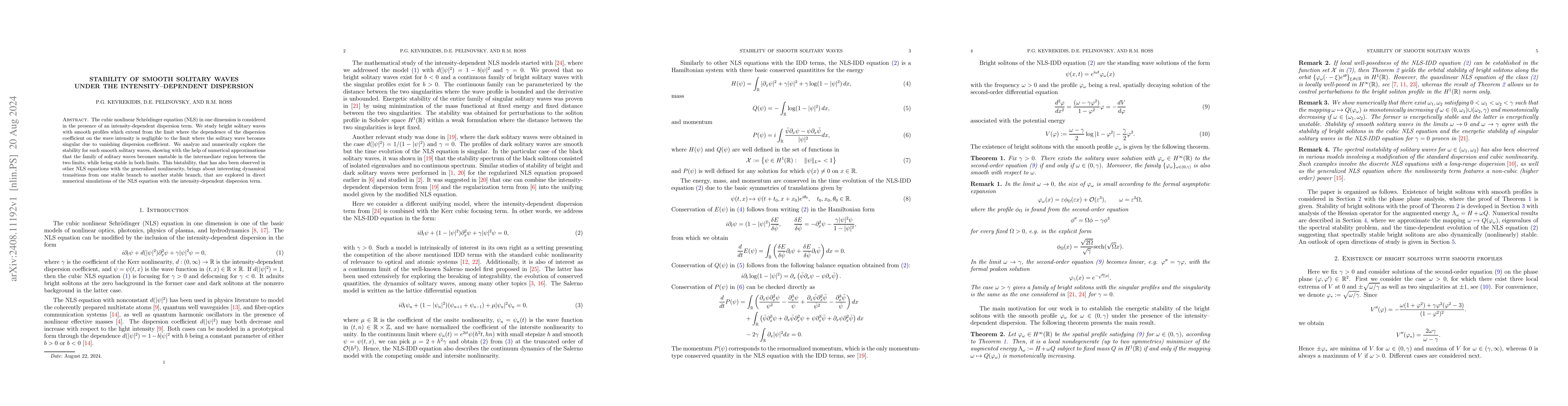 Thumbnail for Stability of smooth solitary waves under intensity--dependent dispersion