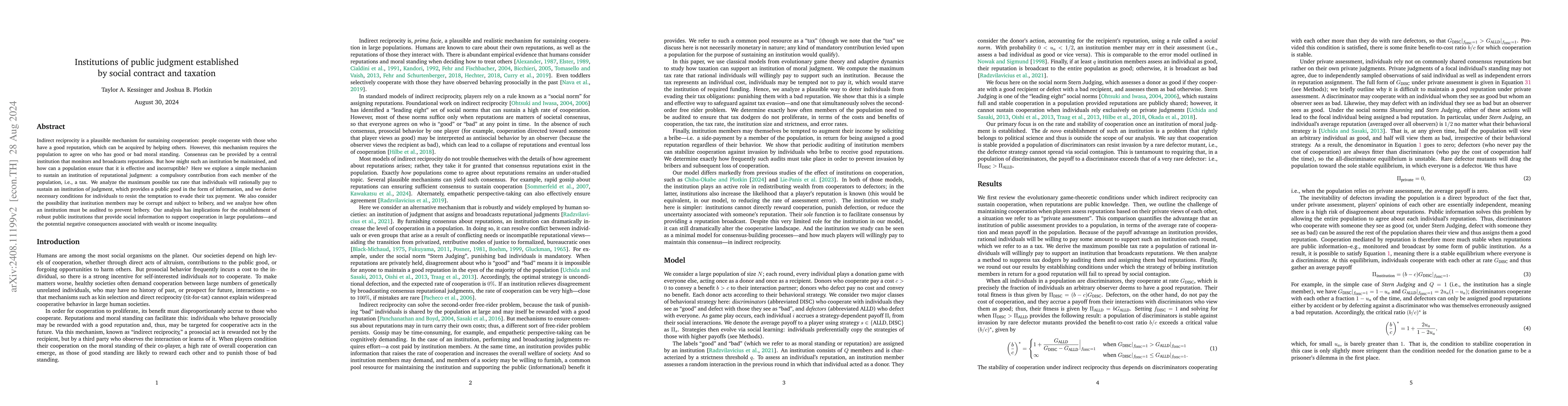Thumbnail for Institutions of public judgment established by social contract and
  taxation