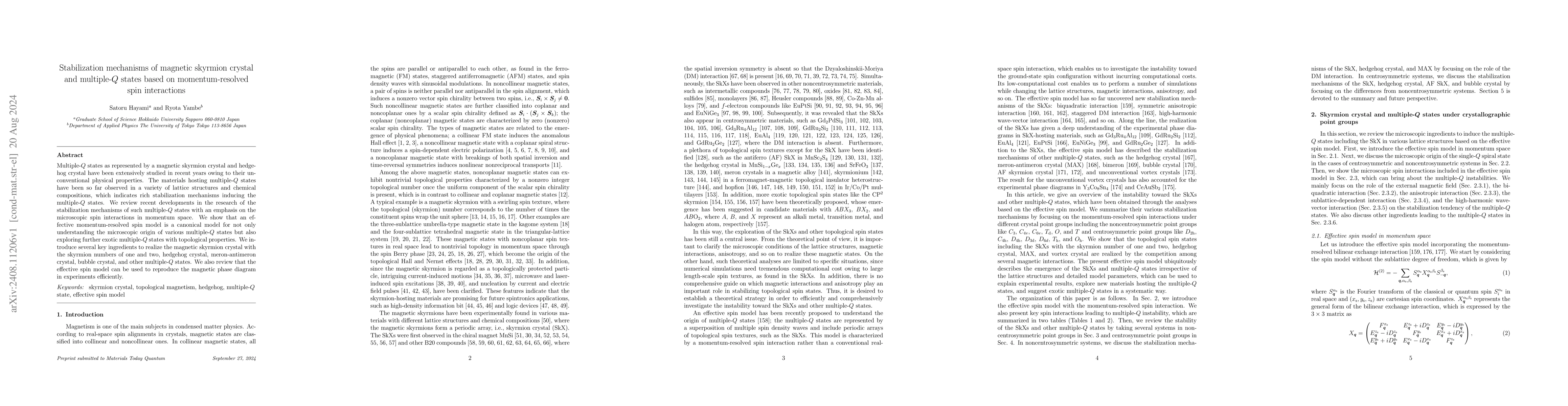 Thumbnail for Stabilization mechanisms of magnetic skyrmion crystal and multiple-$Q$
  states based on momentum-resolved spin interactions