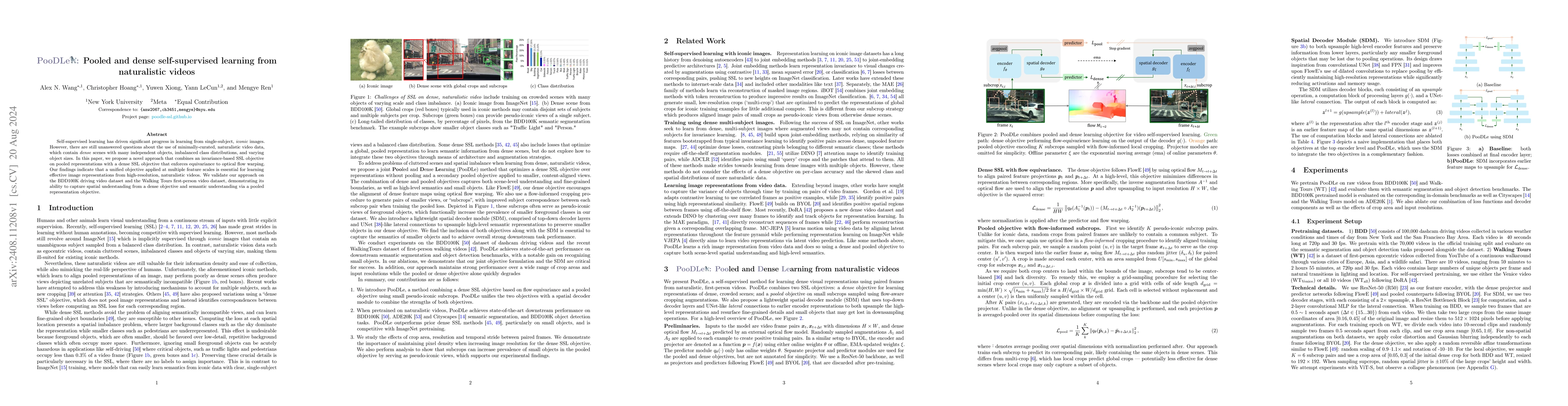 Thumbnail for PooDLe: Pooled and dense self-supervised learning from naturalistic
  videos