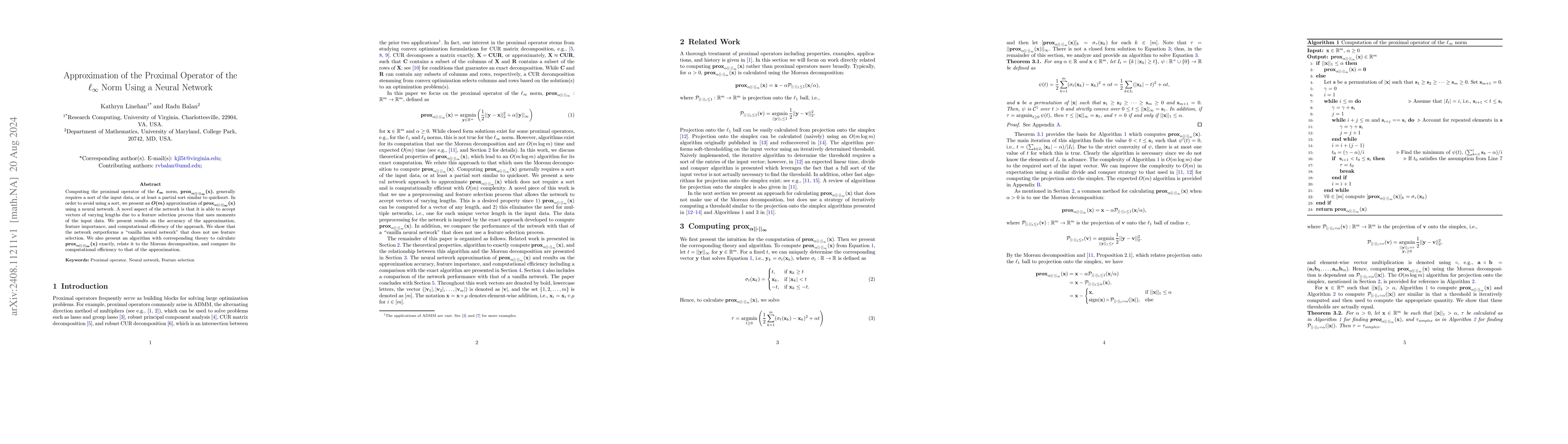 Thumbnail for Approximation of the Proximal Operator of the $\ell_\infty$ Norm Using a
  Neural Network