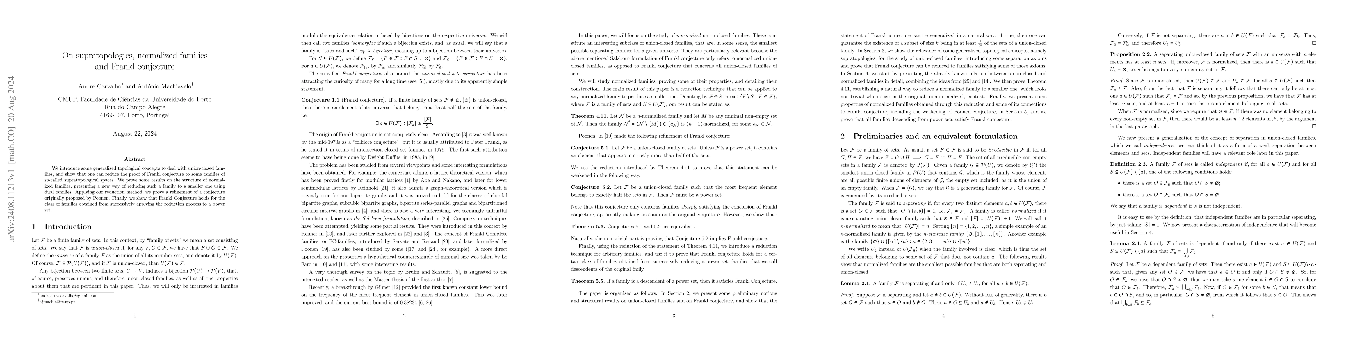 Thumbnail for On supratopologies, normalized families and Frankl conjecture