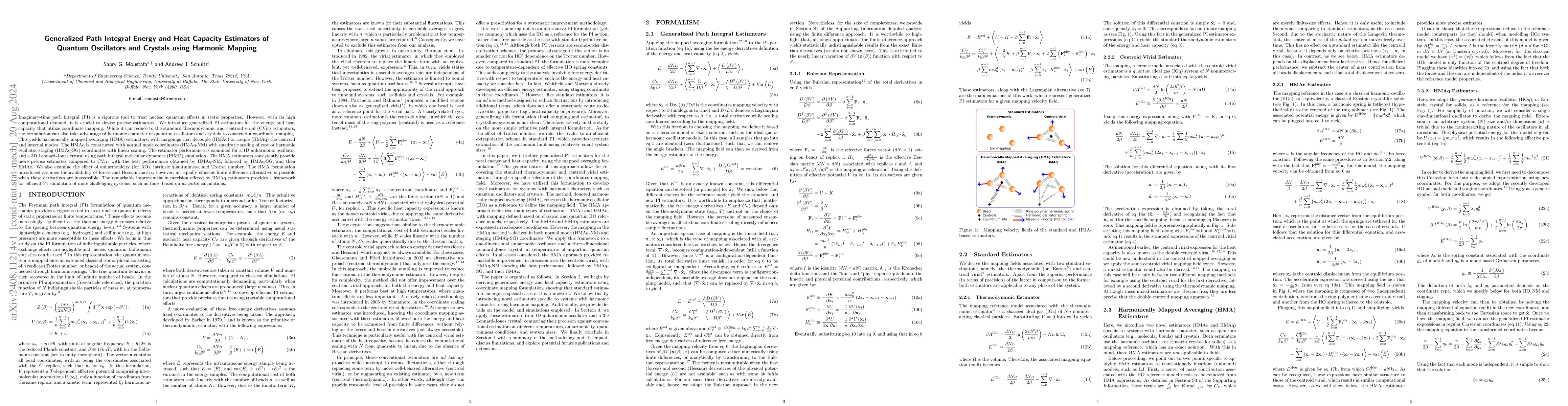 Thumbnail for Generalized Path Integral Energy and Heat Capacity Estimators of Quantum
  Oscillators and Crystals using Harmonic Mapping