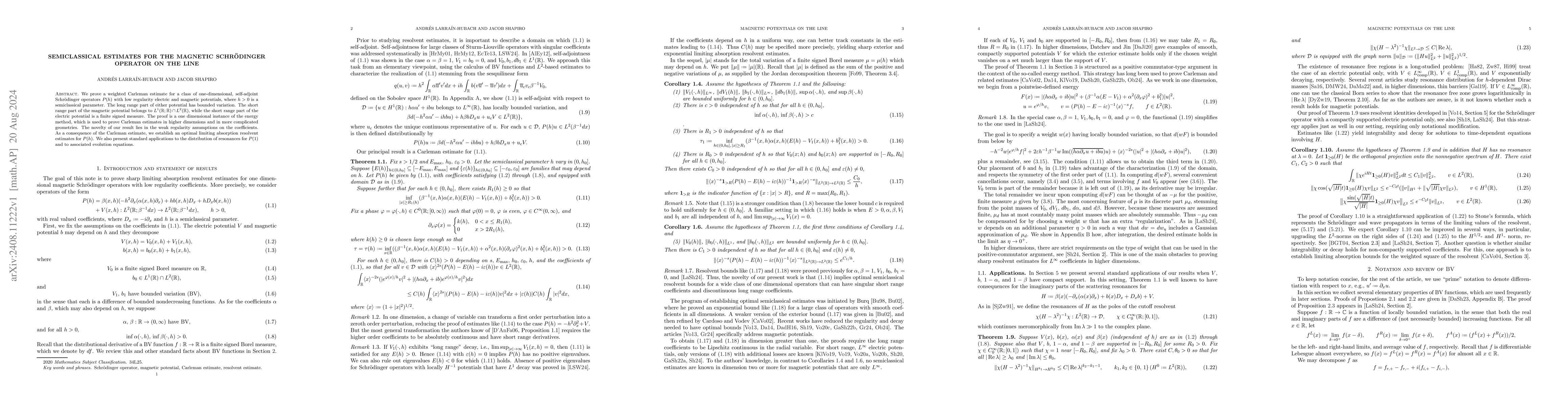 Thumbnail for Semiclassical estimates for the magnetic Schrödinger operator on the
  line