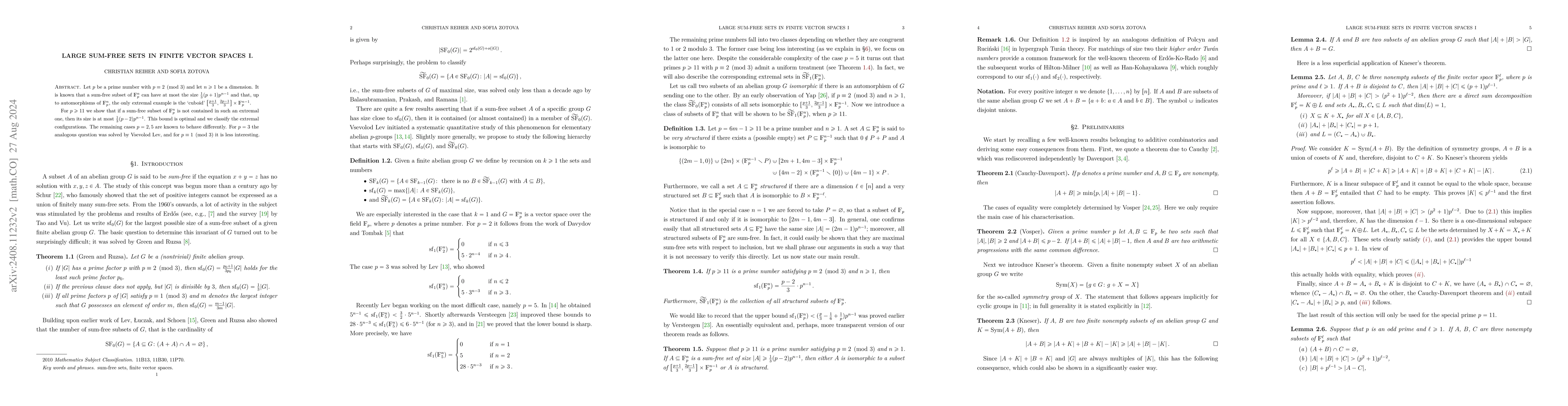 Thumbnail for Large sum-free sets in finite vector spaces I