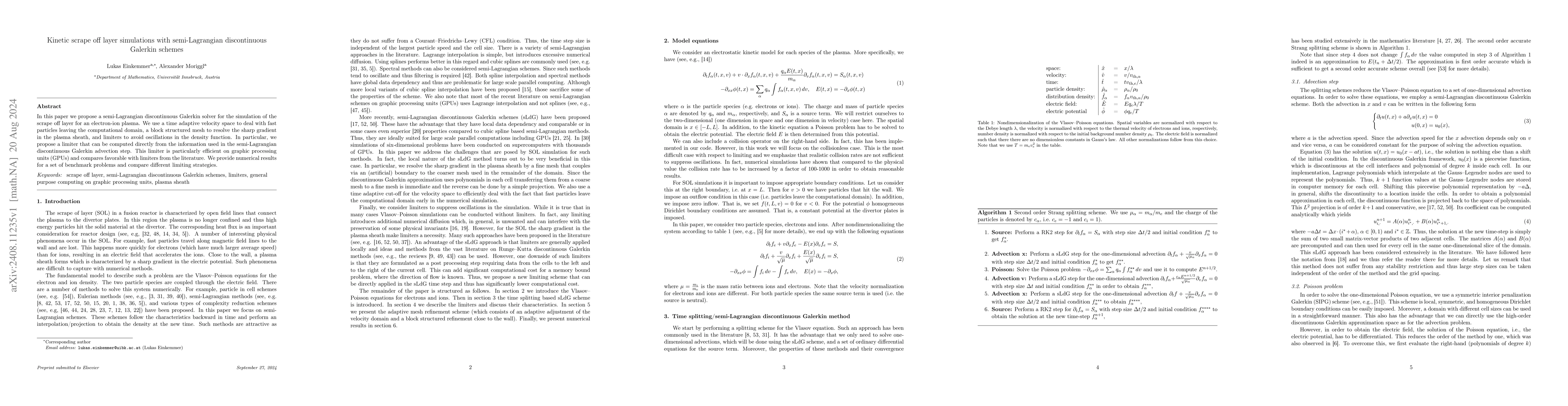 Thumbnail for Kinetic scrape off layer simulations with semi-Lagrangian discontinuous
  Galerkin schemes