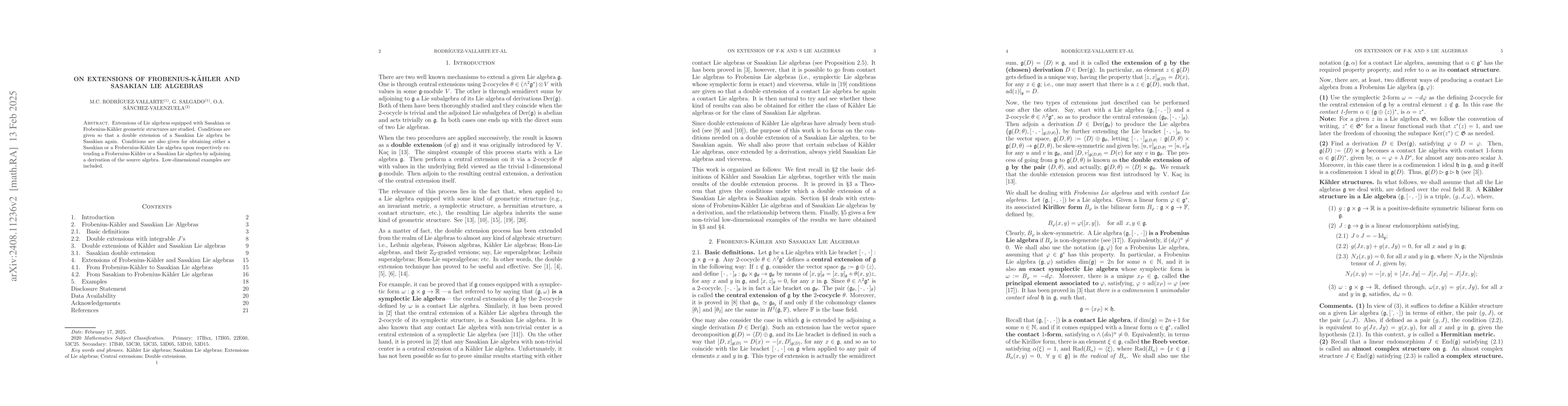 Thumbnail for On extensions of Frobenius-Kähler and Sasakian Lie algebras