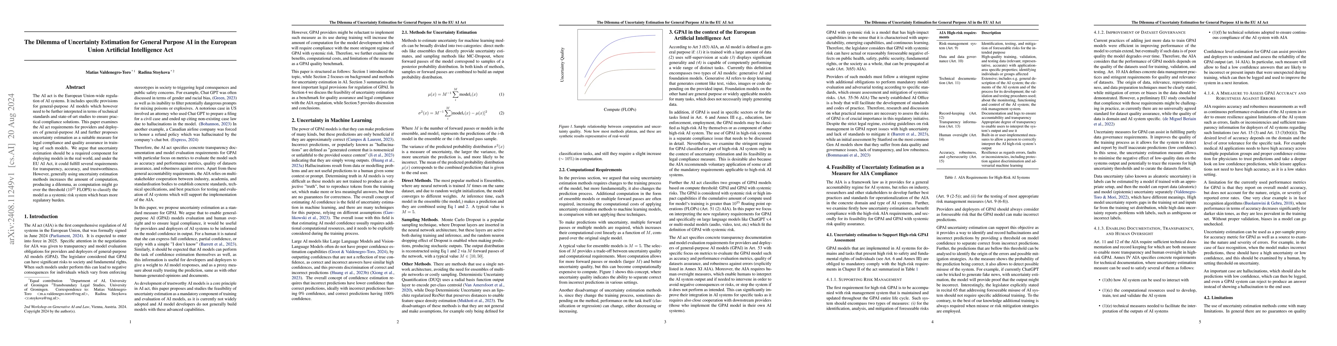 Thumbnail for The Dilemma of Uncertainty Estimation for General Purpose AI in the EU
  AI Act