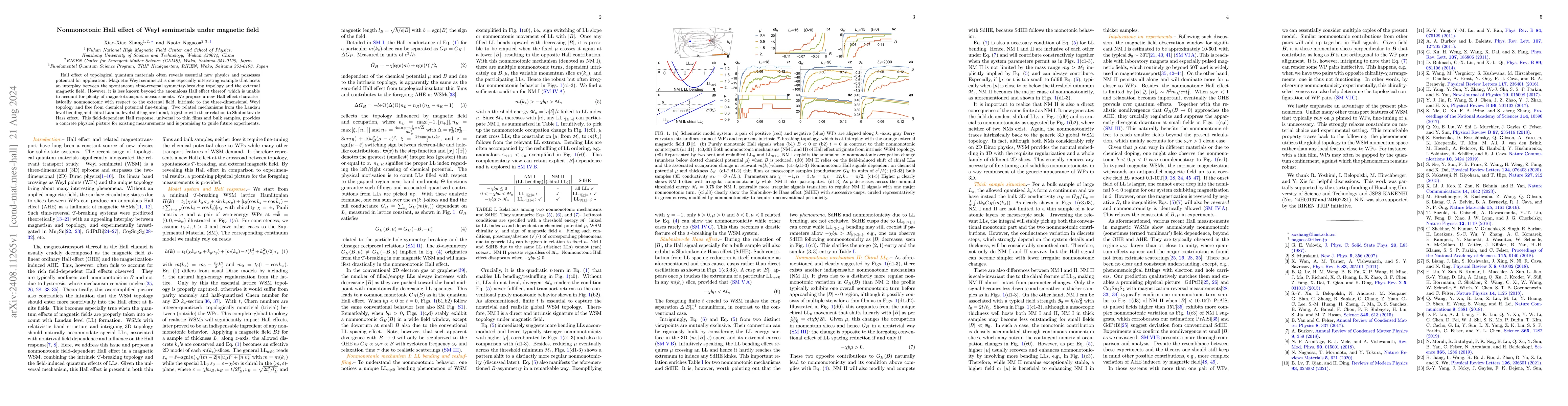 Thumbnail for Nonmonotonic Hall effect of Weyl semimetals under magnetic field