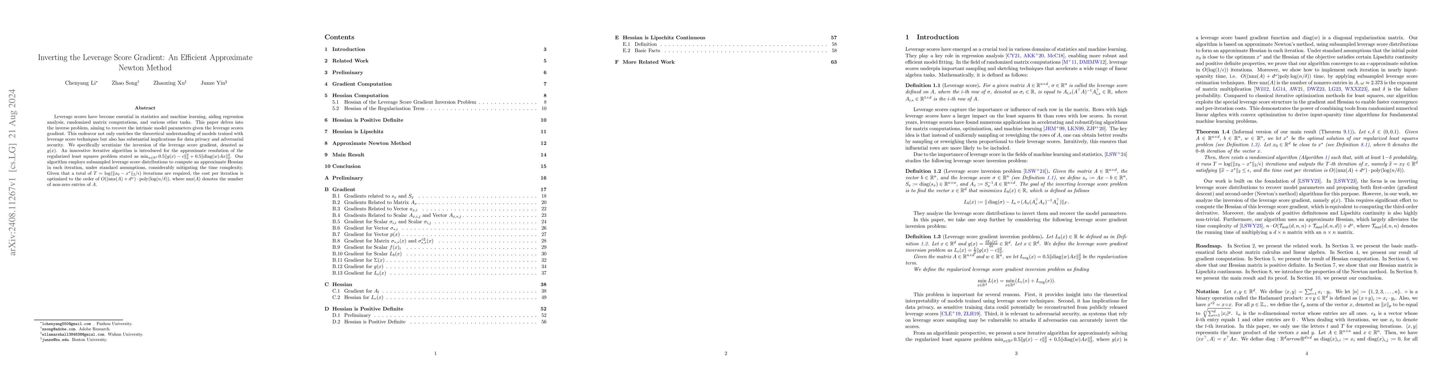 Thumbnail for Inverting the Leverage Score Gradient: An Efficient Approximate Newton
  Method