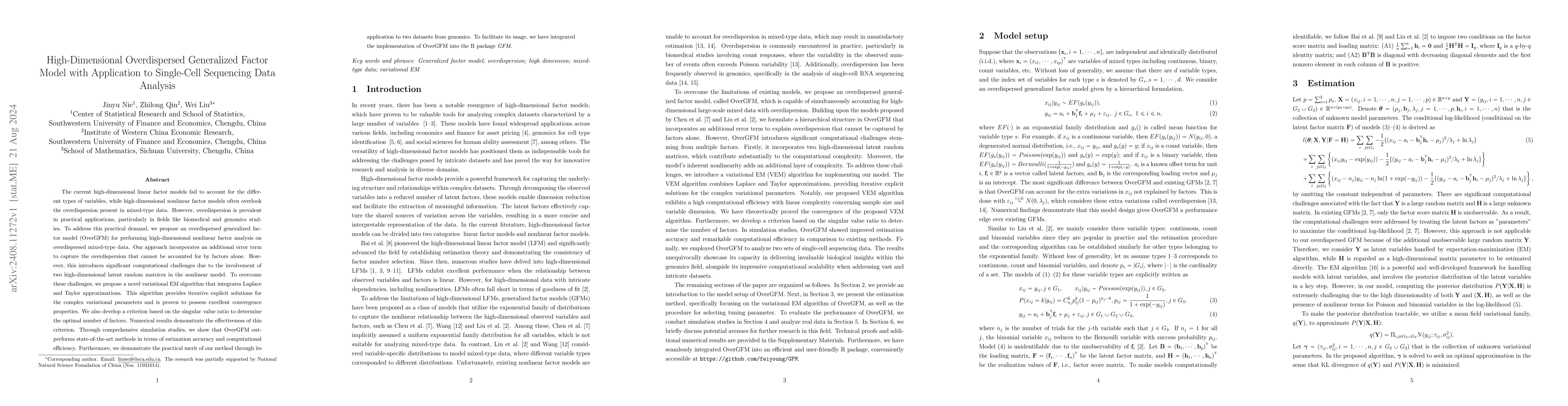 Thumbnail for High-Dimensional Overdispersed Generalized Factor Model with Application
  to Single-Cell Sequencing Data Analysis