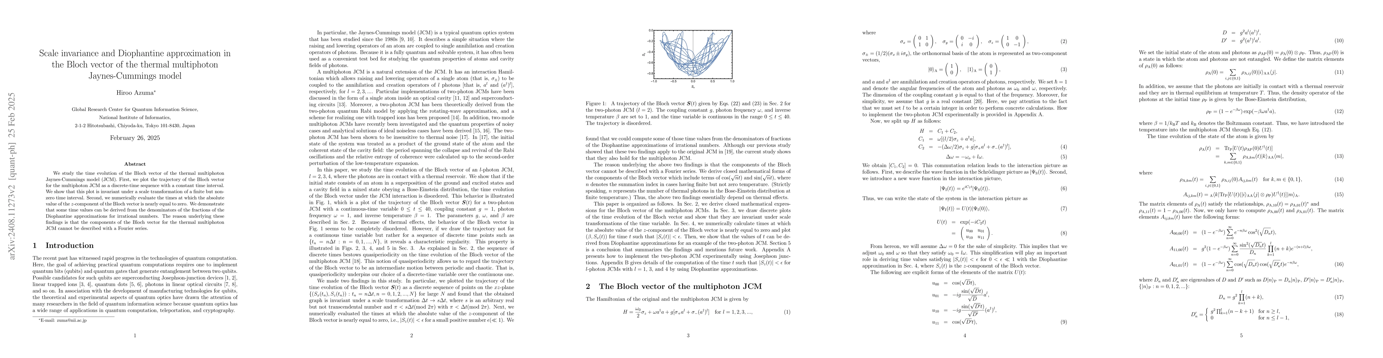 Thumbnail for Scale invariance and Diophantine approximation in the Bloch vector of
  the thermal multiphoton Jaynes-Cummings model