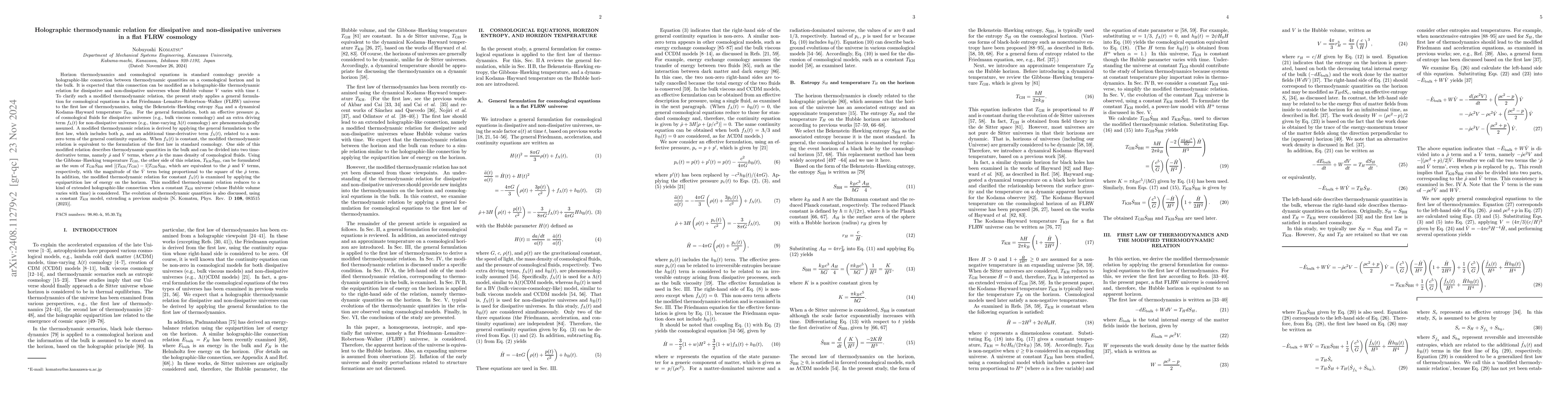Thumbnail for Holographic thermodynamic relation for dissipative and non-dissipative
  universes in a flat FLRW cosmology